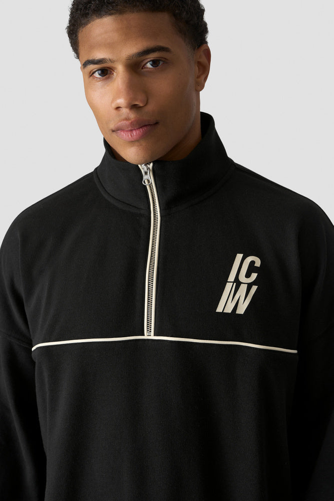 ICIW Everyday Terry Relaxed 1/4 Zip Piping Sweatshirt Black