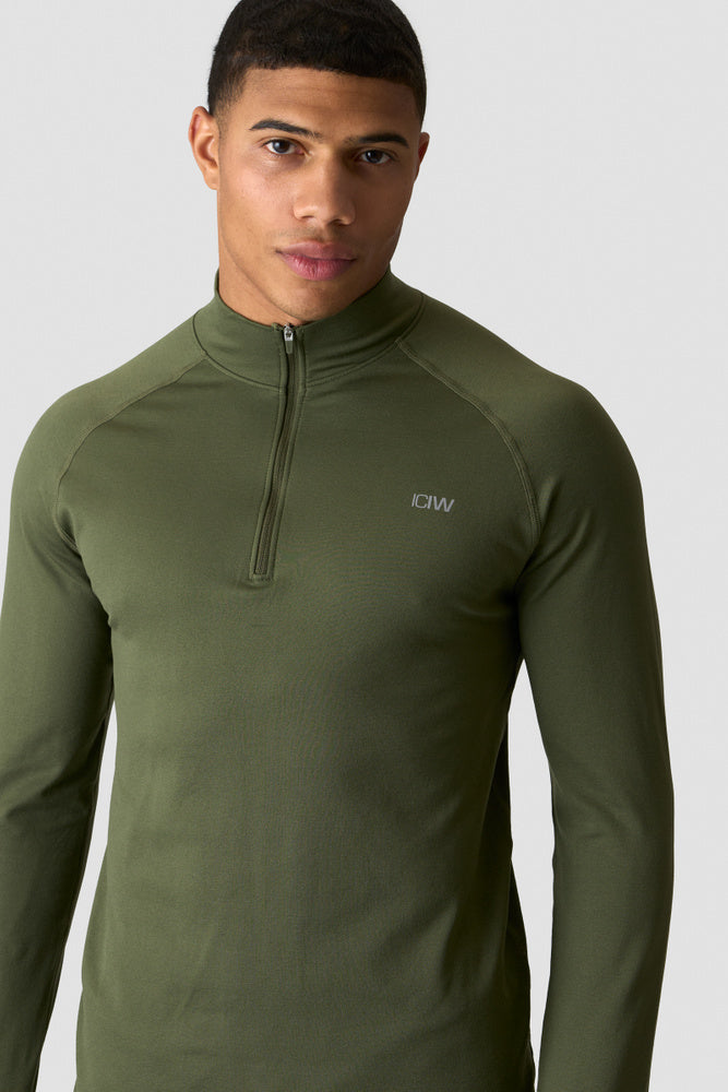 ICIW Essential 1/4 Zip Thermal Seamless Long Sleeve Dark Khaki Green