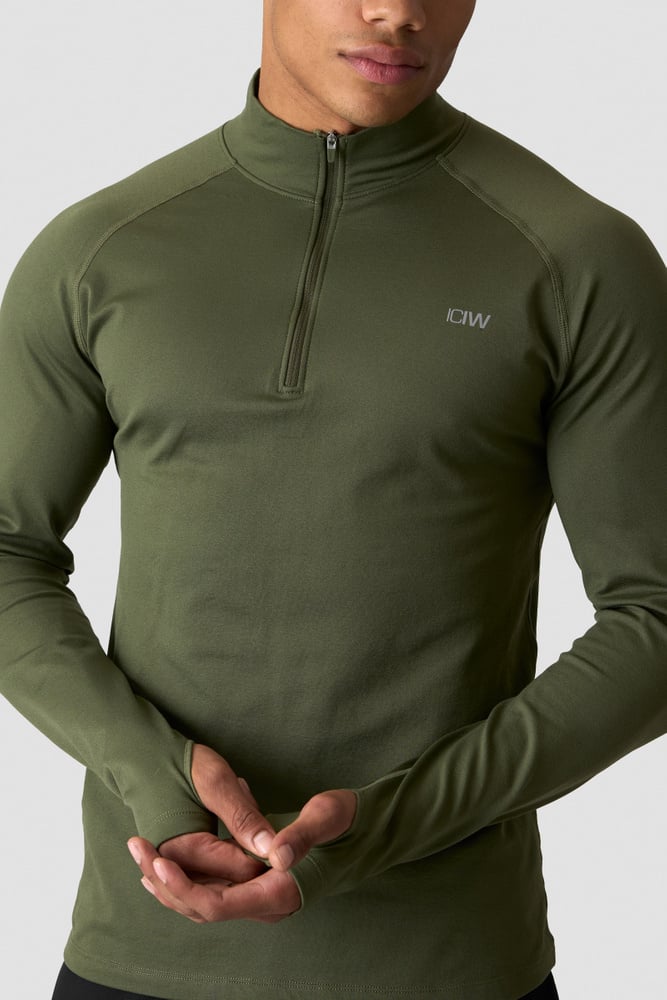 ICIW Essential 1/4 Zip Thermal Seamless Long Sleeve Dark Khaki Green