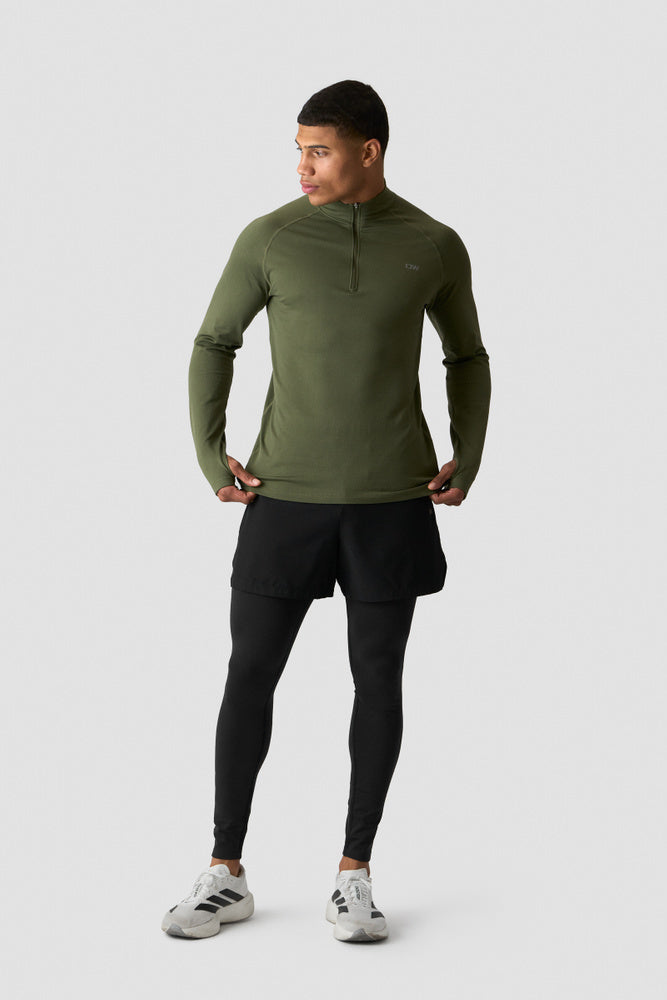 ICIW Essential 1/4 Zip Thermal Seamless Long Sleeve Dark Khaki Green