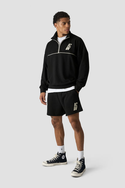 ICIW Everyday Terry Relaxed 1/4 Zip Piping Sweatshirt Black