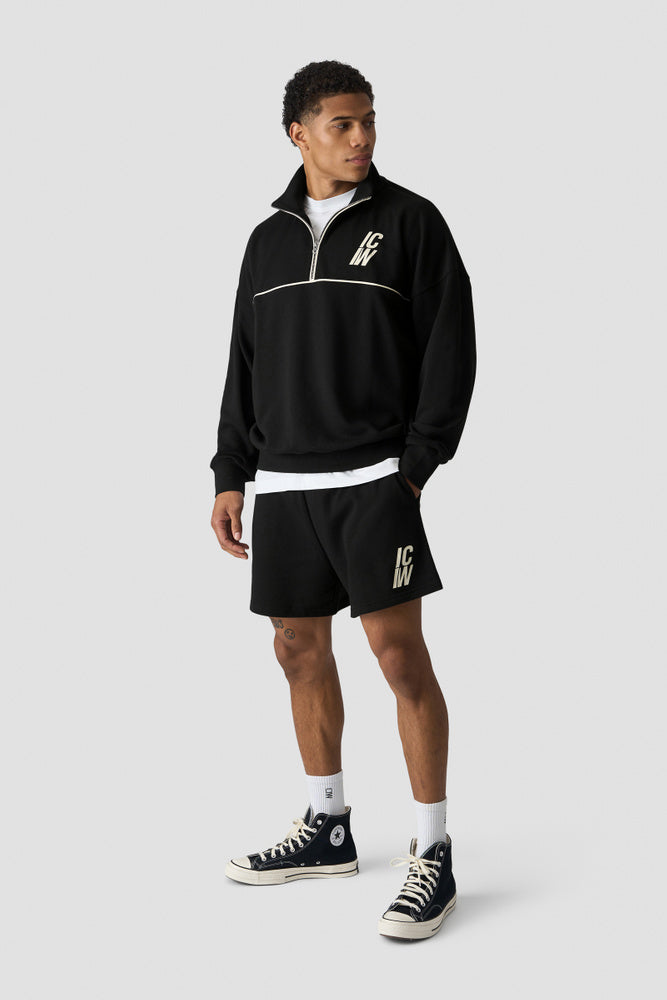 ICIW Everyday Terry Relaxed 1/4 Zip Piping Sweatshirt Black