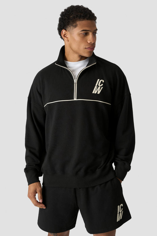 ICIW Everyday Terry Relaxed 1/4 Zip Piping Sweatshirt Black