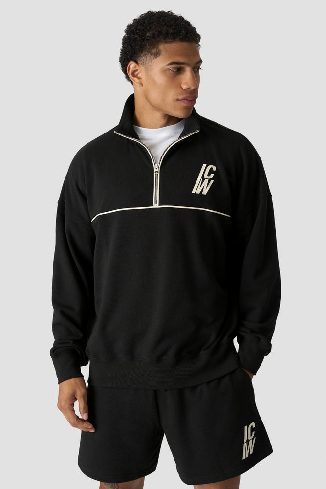 ICIW Everyday Terry Relaxed 1/4 Zip Piping Sweatshirt Black