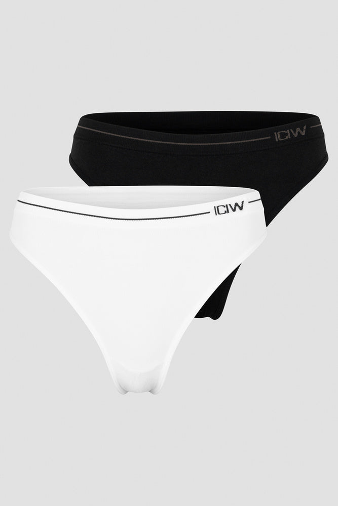ICIW Everyday Seamless Thong 2-pack Black/White