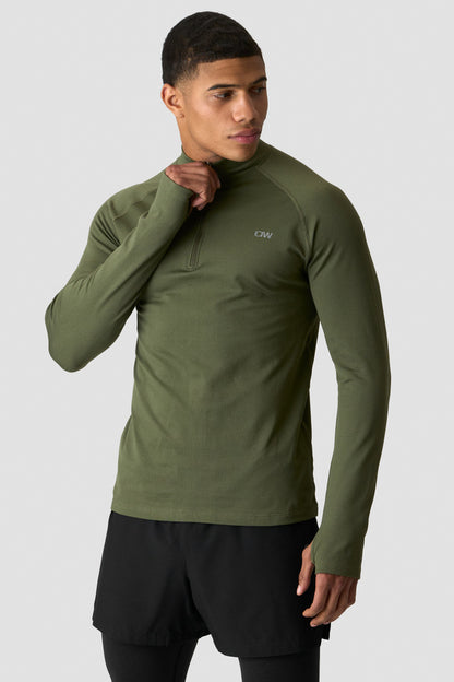 ICIW Essential 1/4 Zip Thermal Seamless Long Sleeve Dark Khaki Green