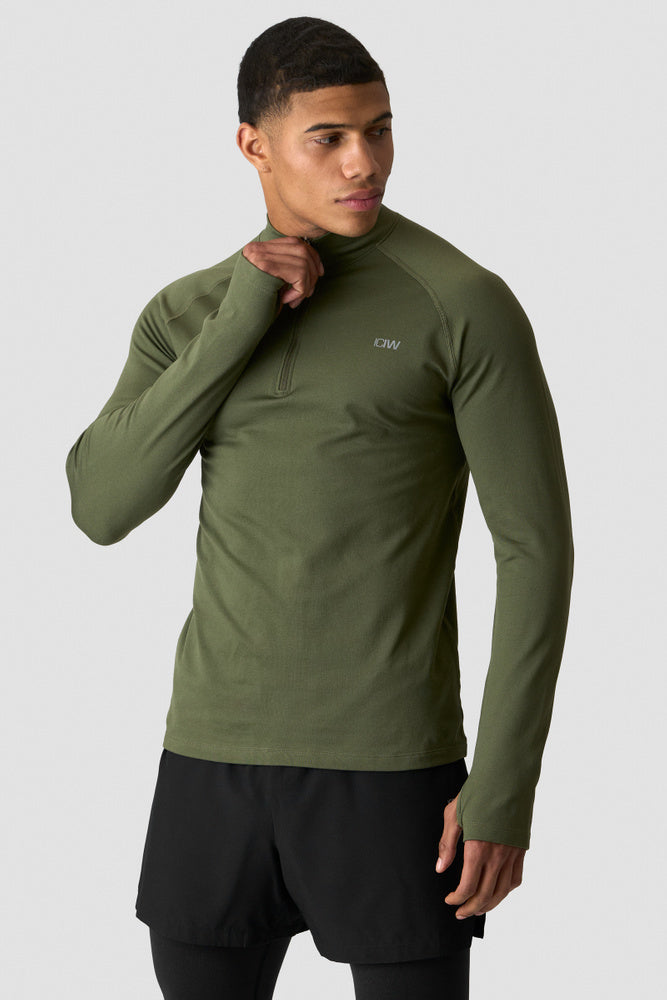 ICIW Essential 1/4 Zip Thermal Seamless Long Sleeve Dark Khaki Green