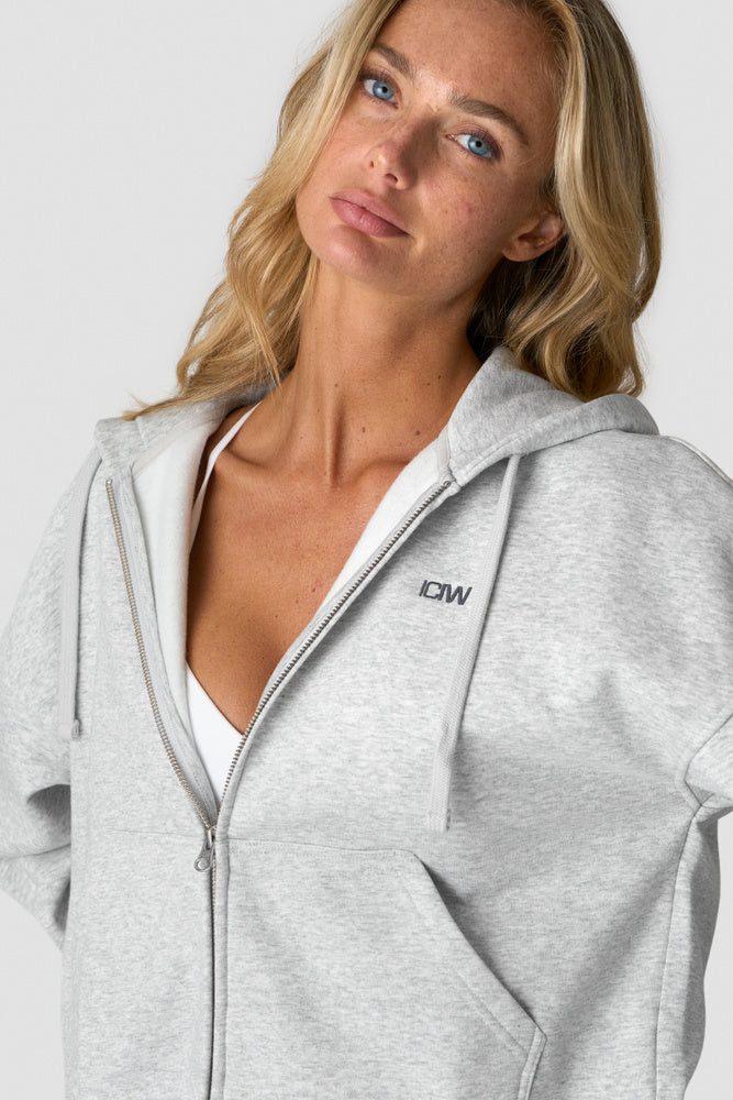 ICIW Everyday Boxy Zipper Hoodie W Light Grey Melange (13830069)
